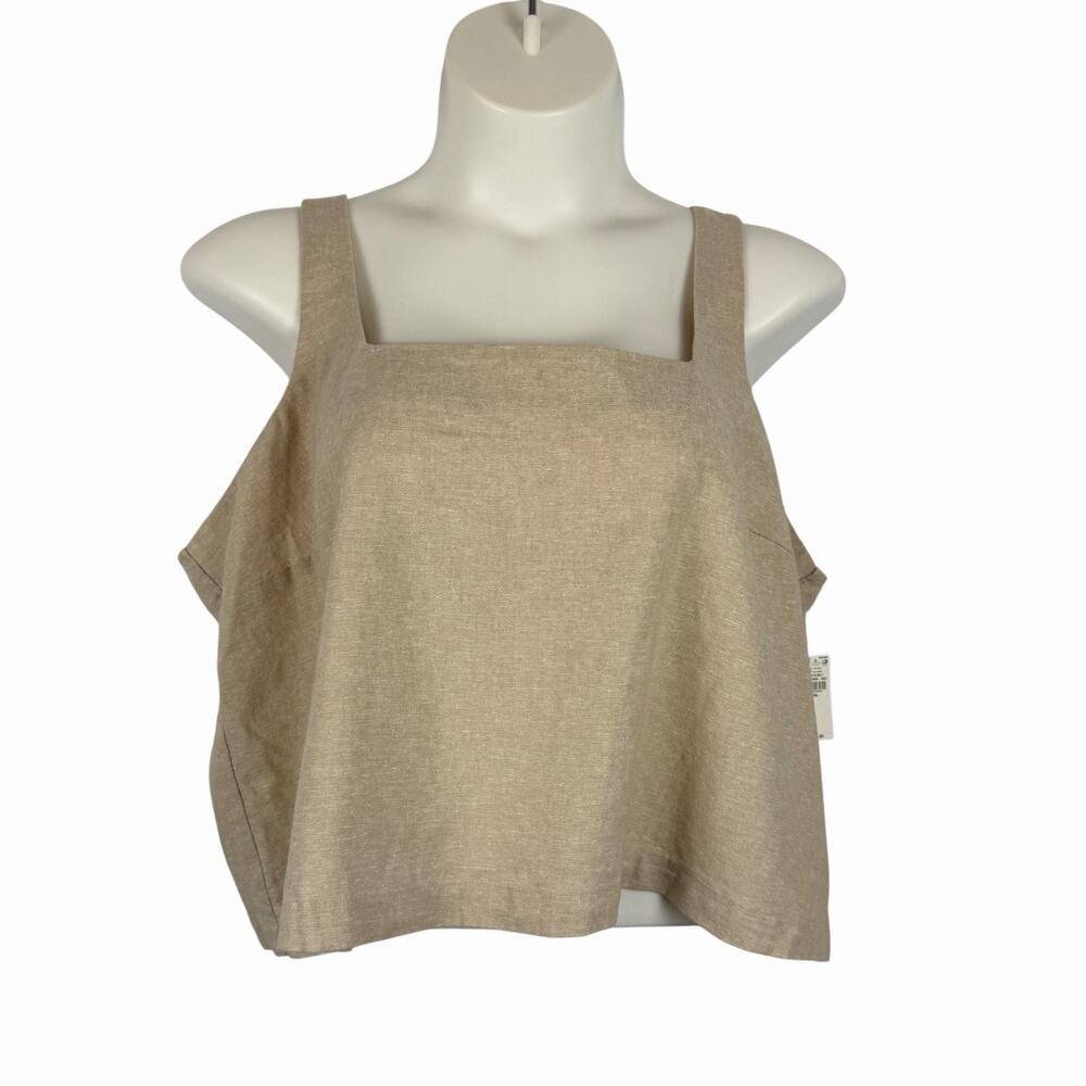 Womens NWT Linen Blend Crop Top Blouse Tan Natural XXL Minimalist Cleangirl Norm - Picture 2 of 9